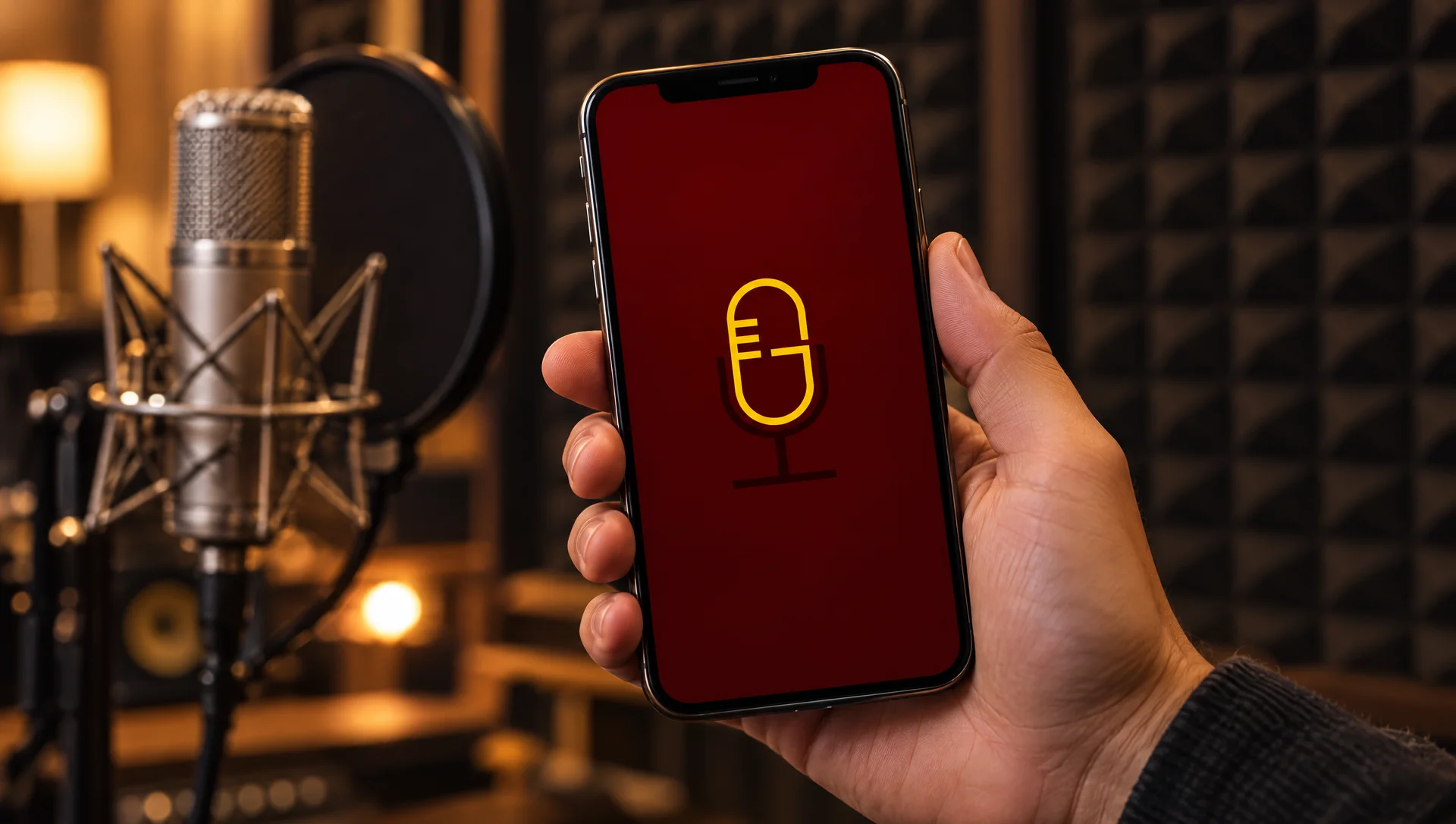 The Gygmy app on an iPhone held in a recording studio